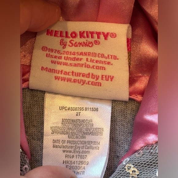 2014 Hello Kitty Terrycloth Sequin Sparkly Little Girls Zip Up Jacket Soze 2T - Picture 4 of 4
